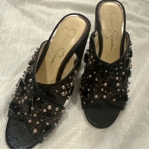 Jessica Simpson glitter and bedazzled mules